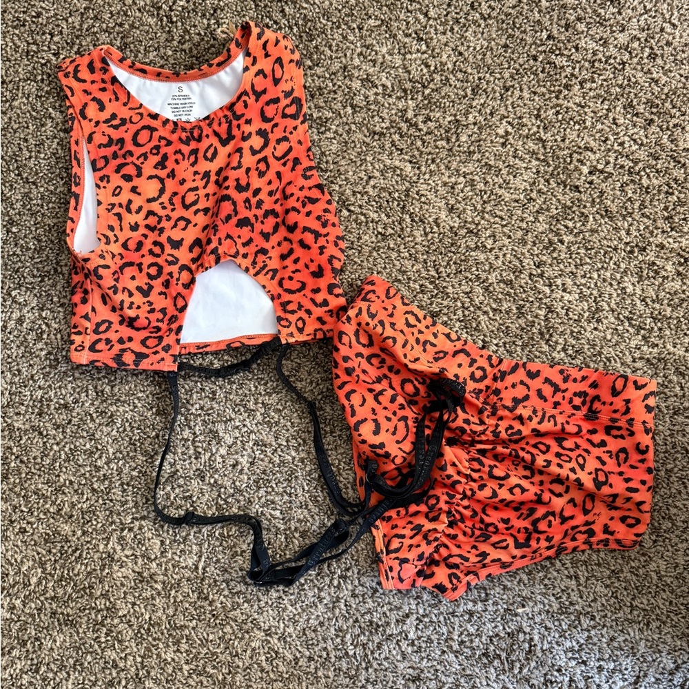 2 piece set- NYX SAFARI BOTTOMS and SAFARI BUCKLE UP GARTER TOP- ORANGE Small